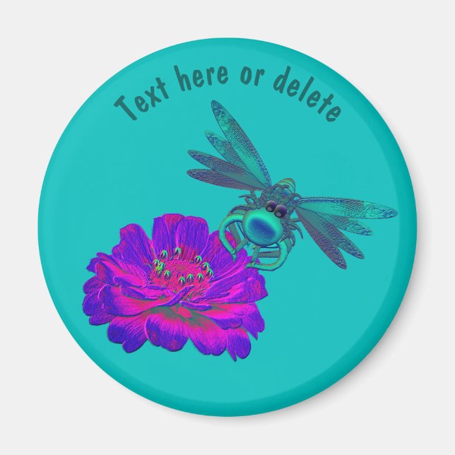 Aimant Cute libellule sur la fleur Personnalisé (Devant)