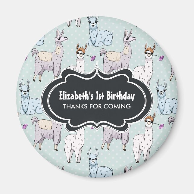 Aimant Cute Llama Pattern on Polka Dots Birthday (Devant)