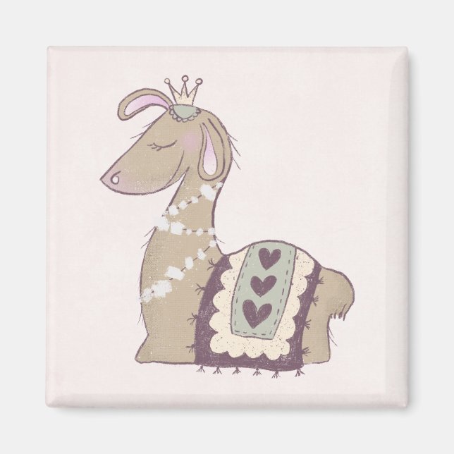 Aimant Cute Llama Princess Wearing a Crown (Devant)