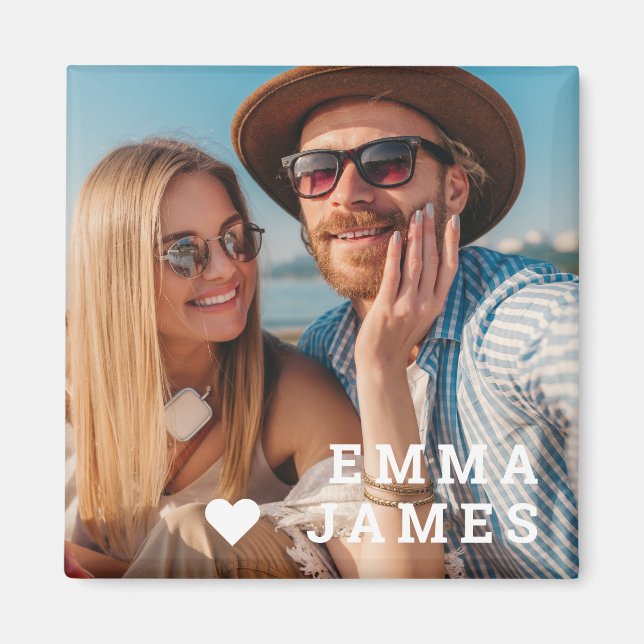 Aimant Cute Love Heart Photo Couples Personalized Names (Devant)