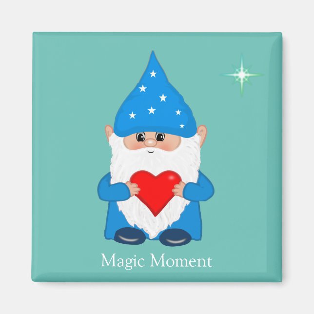 Aimant Cute magic gnome with heart on teal (Devant)