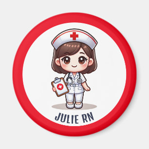Aimant Cute Manga Nurse avec Brunette Yeux Brown Personna