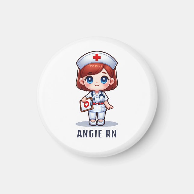 Aimant Cute Manga Redhead Nurse Caricature Personnalisée (Devant)
