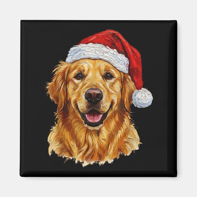 Aimant Cute Merry Christmas Golden Retriever Dog Christma (Devant)