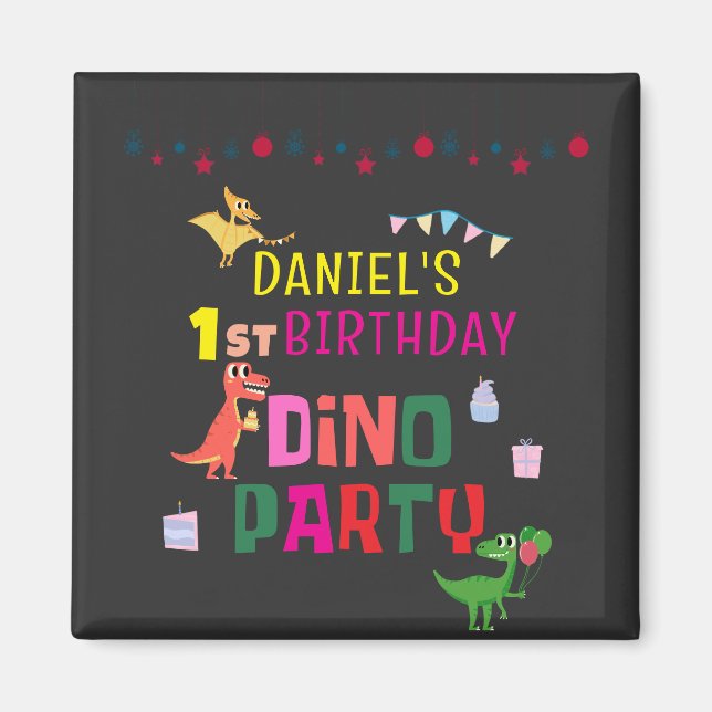 Aimant Cute Modern Dino Dinosaur fête d'anniversaire pour (Devant)