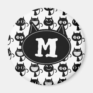Aimant Cute Monogramme Black Cat Expressions Motif
