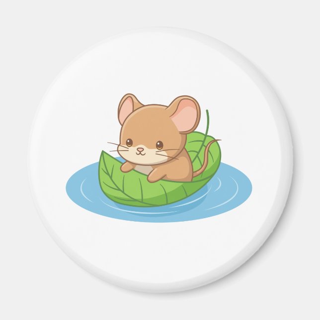 Aimant Cute Mouse in a Leaf Boat (Devant)