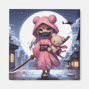 Aimant Cute ninja guerrière fille & teddy