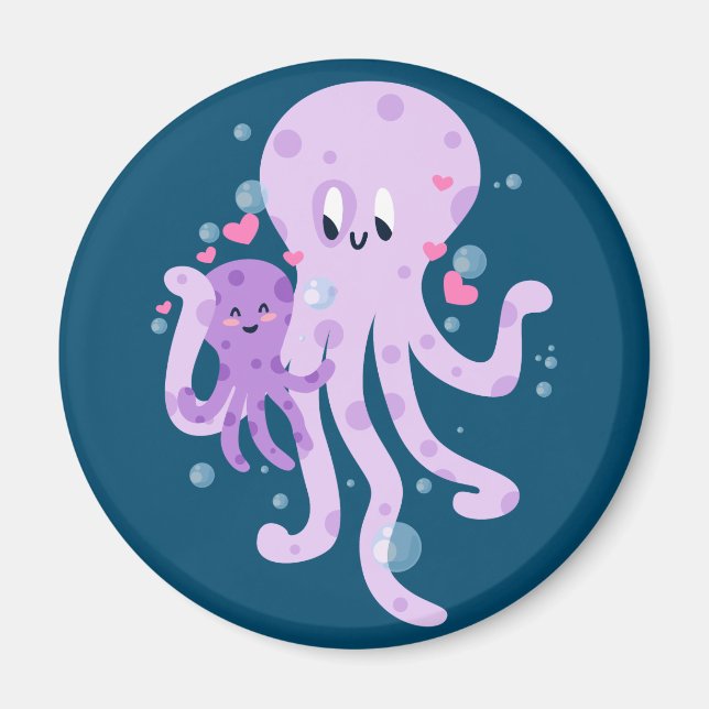 Aimant Cute Octopus Maman Dessin d'art (Devant)