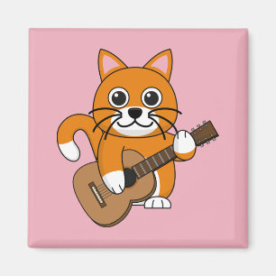 Aimant Cute Orange Chat Blanc Jouer Caricature Guitare