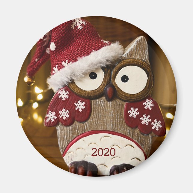 Aimant Cute Owl Christmas Wood (Devant)