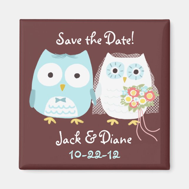 Aimant Cute Owls Bride et Groom Enregistrer la date du Ma (Devant)