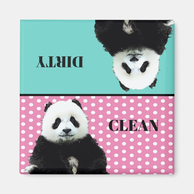 Aimant Cute Panda Bear Nettoyer Sale Bleu Rose Lave-vaiss (Devant)
