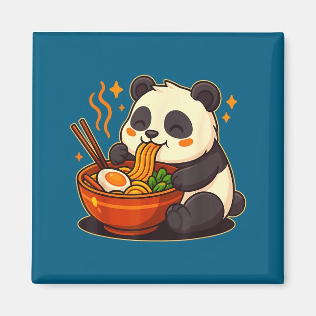 Aimant Cute Panda Eating Ramen Noodles  (Devant)