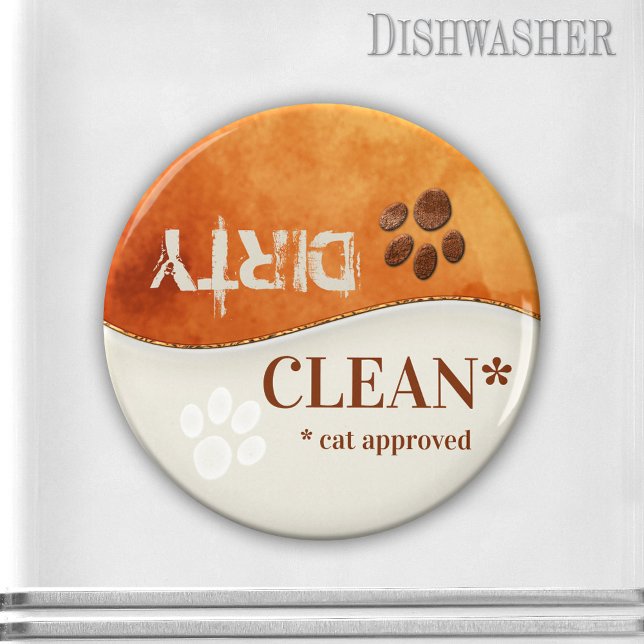 Aimant Cute pattes de chat Nettoyer Lave-vaisselle sale M (Clean-dirty dishwasher magnet featuring cute cat paws on a rustic brown and ivory background)