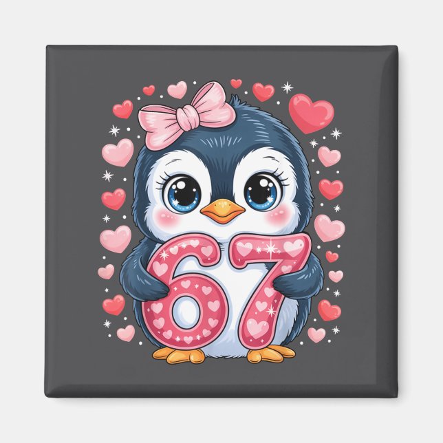 Aimant Cute Penguin 67 Six Seven Valentine Hearts 6 7 Mem (Devant)