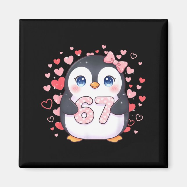 Aimant Cute Penguin 67 Six Seven Valentine Hearts 6 7 Mem (Devant)