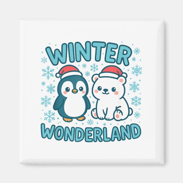 Aimant Cute Penguin And Lar Bear Winter Wonderland Christ (Devant)