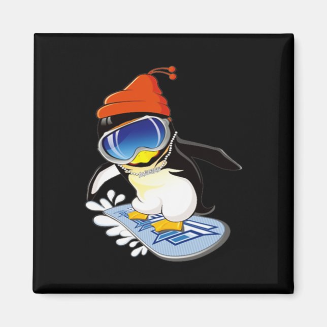 Aimant Cute Penguin Snowboard Surfer Casquette d'hiver (Devant)
