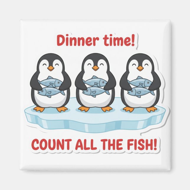 Aimant Cute Penguins Dinner Time Counting Fish Math Game  (Devant)