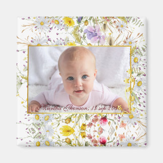 Aimant Cute Pink gold Floral Watercolor Baby Girl Photo