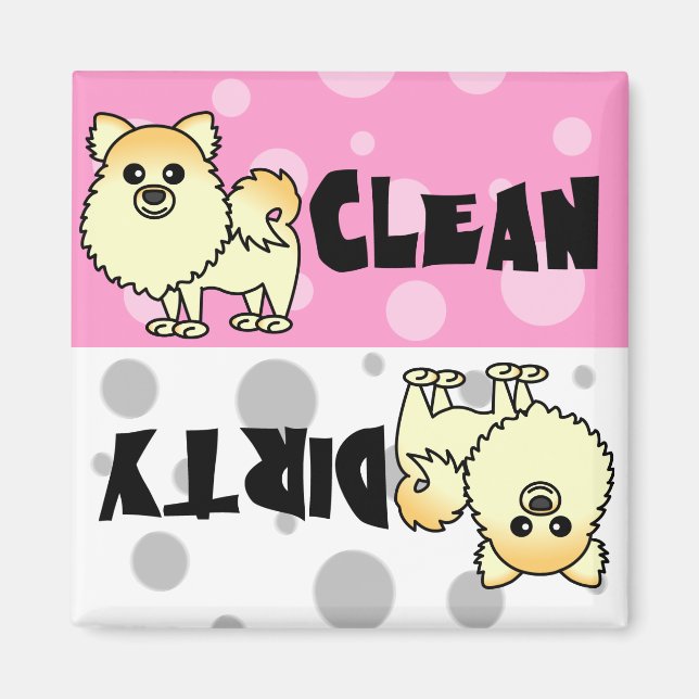 Aimant Cute Poméranienne propre / Lave-vaisselle sale (Devant)