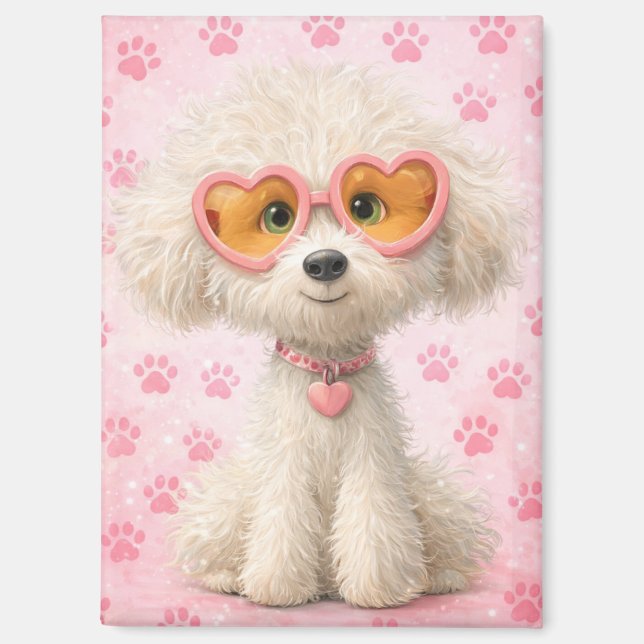 Aimant Cute Poodle with Pink Paw Prints Tote Bag  (Recto)