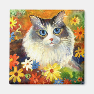Aimant Cute Ragdoll Chat avec fleurs