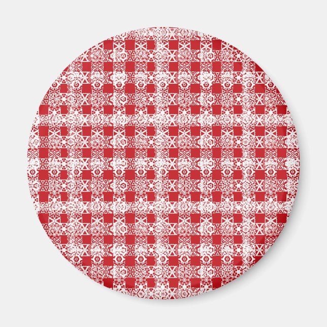 Aimant Cute red white lace plaid vintage farmhouse (Devant)