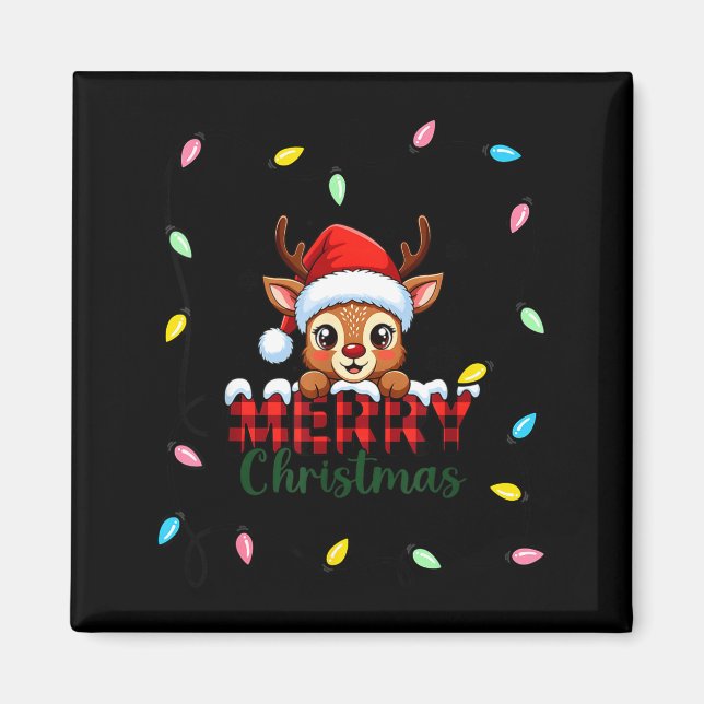 Aimant Cute Reindeer Merry Christmas Shirt –plaid Holiday (Devant)