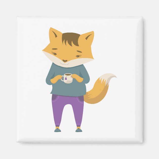 Aimant Cute renard avec tasse de thé (Devant)