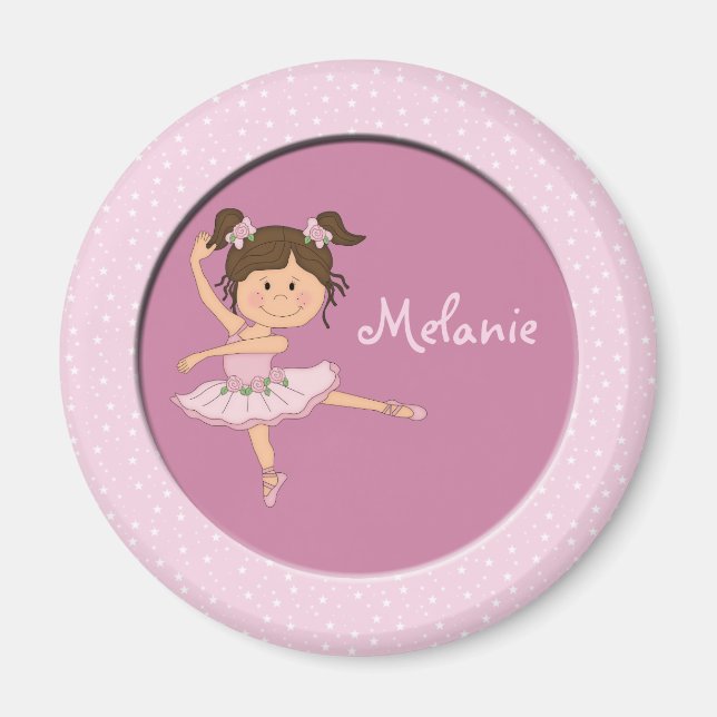 Aimant Cute rose Ballerina 1 Nom personnalisé (Devant)