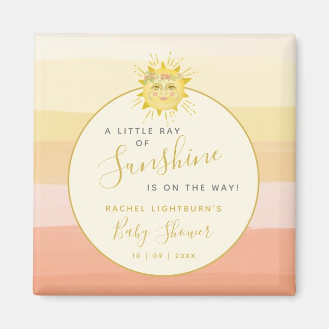 Aimant Cute rose Boho Rainbow Ray of Sunshine Baby shower (Devant)