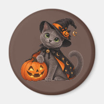 Cute Russian Blue Cat Witch Halloween