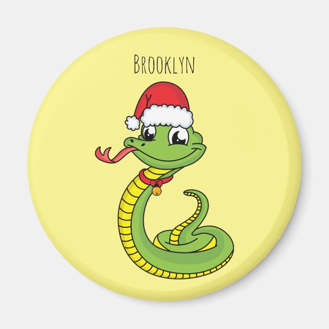 Aimant Cute serpent vert avec chapeau santa dessin animé (Devant)