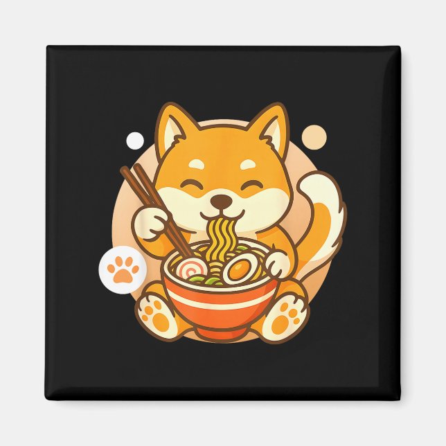 Aimant Cute Shiba Inu Dog Ramen Noodles Bowl Anime Kawaii (Devant)