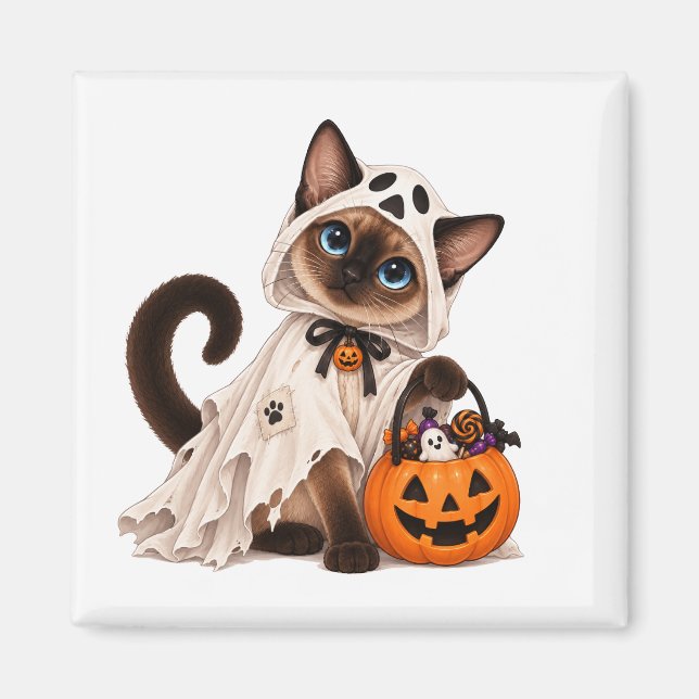 Aimant Cute Siamese Cat Ghost Halloween (Devant)