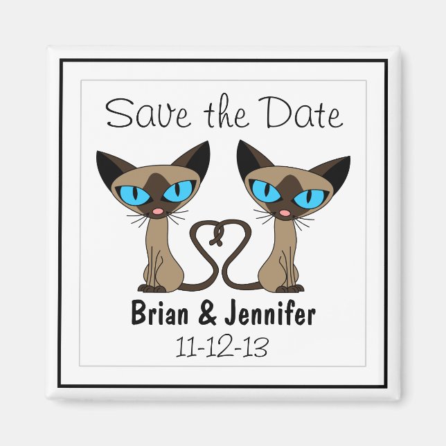 Aimant Cute Siamese Cats Tail Heart Wedding Enregistrer l (Devant)