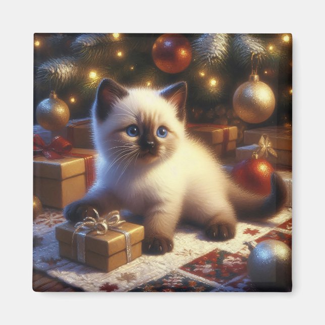 Aimant Cute Siamese Kitten Noël (Devant)