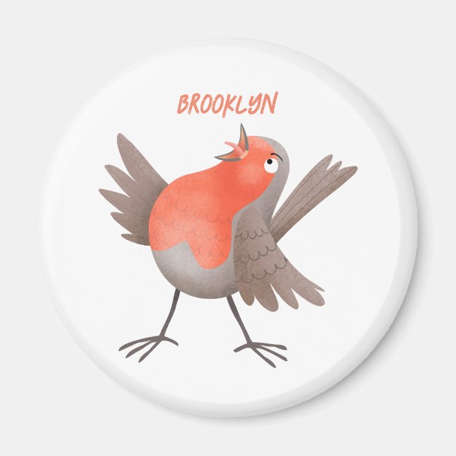 Aimant Cute singing robin bird cartoon  (Devant)