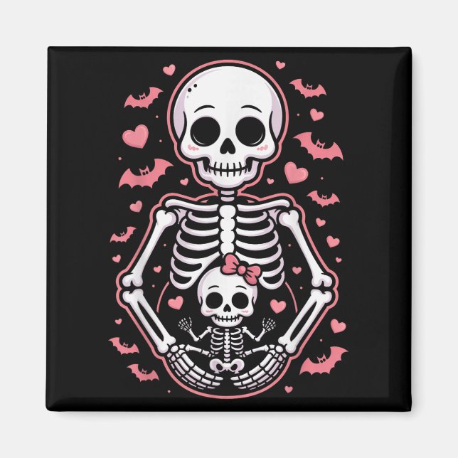 Aimant Cute Skeleton Maman Et Bébé Correspondant Hallowee (Devant)