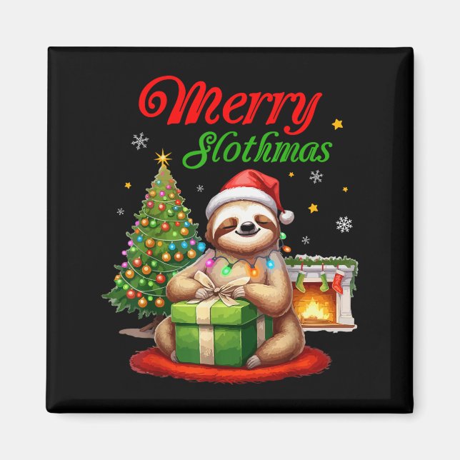 Aimant Cute Sloth Santa Christmas Merry Slothmas Slo Ho H (Devant)