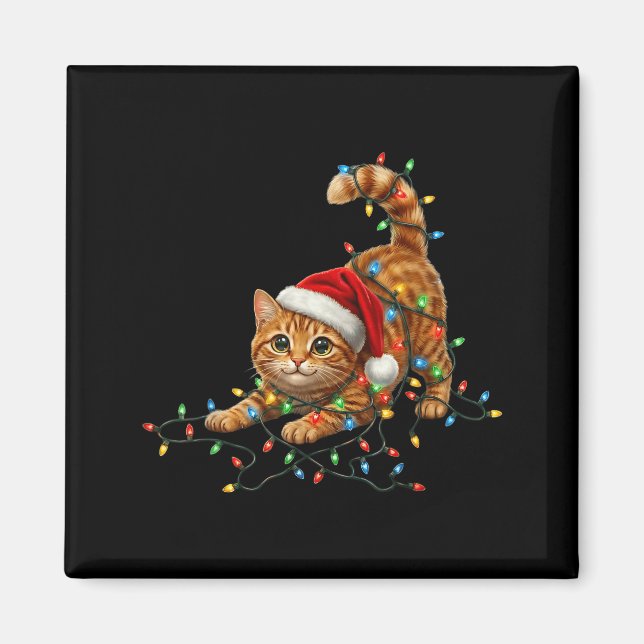 Aimant Cute Tabby Cat Christmas Funny Lights Xmas Cat In  (Devant)