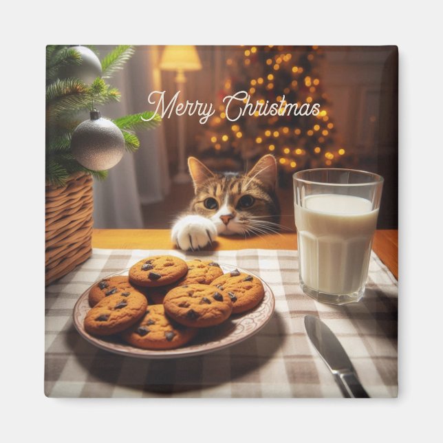 Aimant Cute Tabby Cat Reaching pour les cookies Noël (Devant)