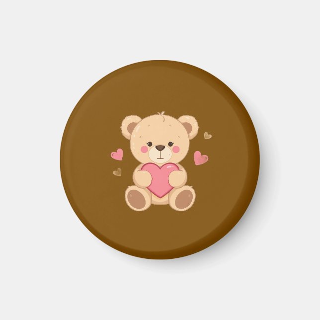 Aimant Cute Teddy Bear Holding Heart – Valentine Love Ill (Devant)
