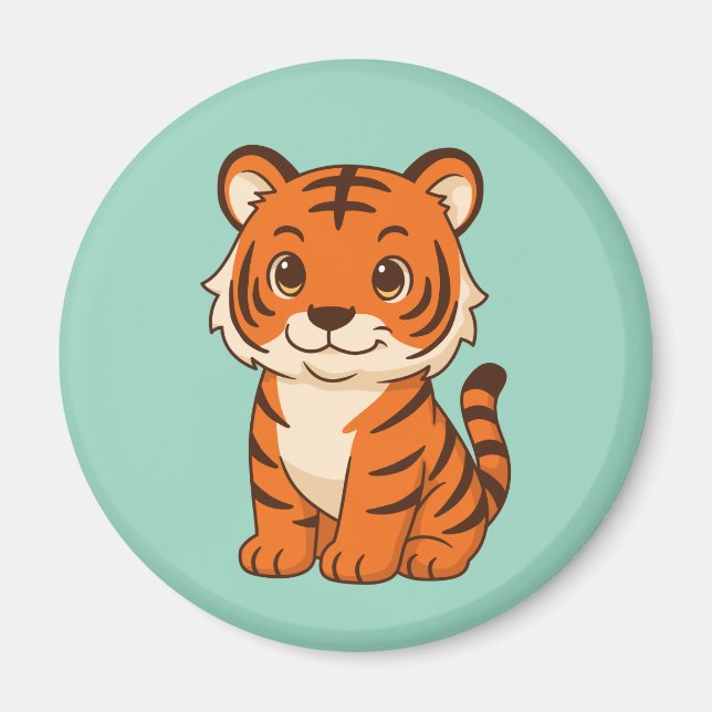 Aimant Cute Tiger Cub on Green (Devant)