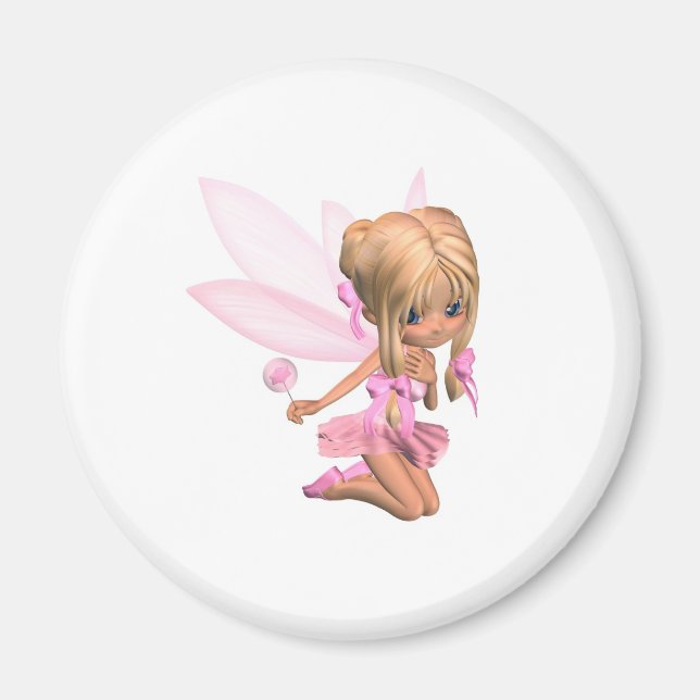 Aimant Cute Toon Ballerina Fée en rose - agenouillement (Devant)