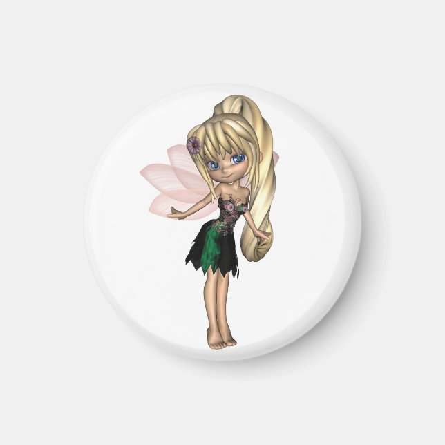 Aimant Cute Toon Fairy in Green and Purple Flower (Devant)
