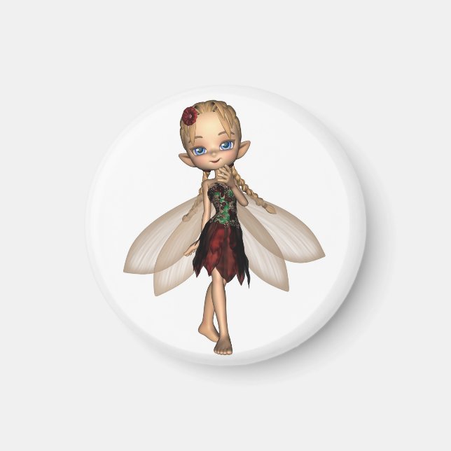 Aimant Cute Toon Fairy in Green and Red Flower Dress (Devant)