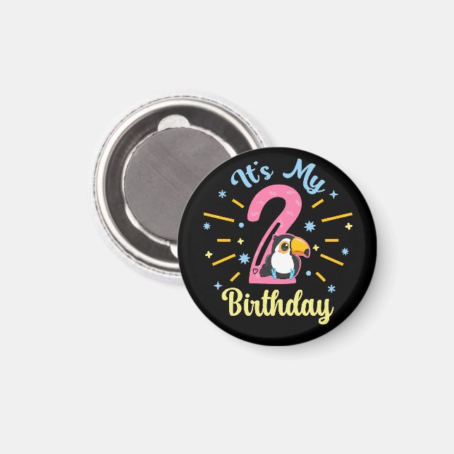Aimant Cute Toucan 2e anniversaire 2 année fille de naiss (Recto/Verso)